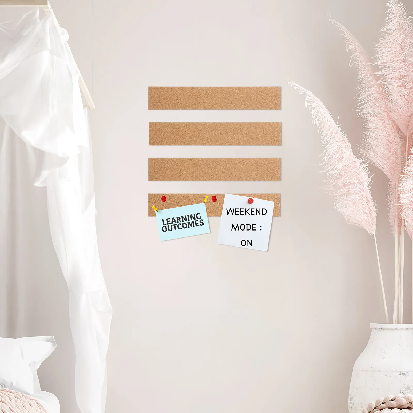 

5Pcs Thick Adhesive Cork Bulletin Strips Natural Texture Wall Mounted Message Board for Office School Home Use Photo Wall Menu