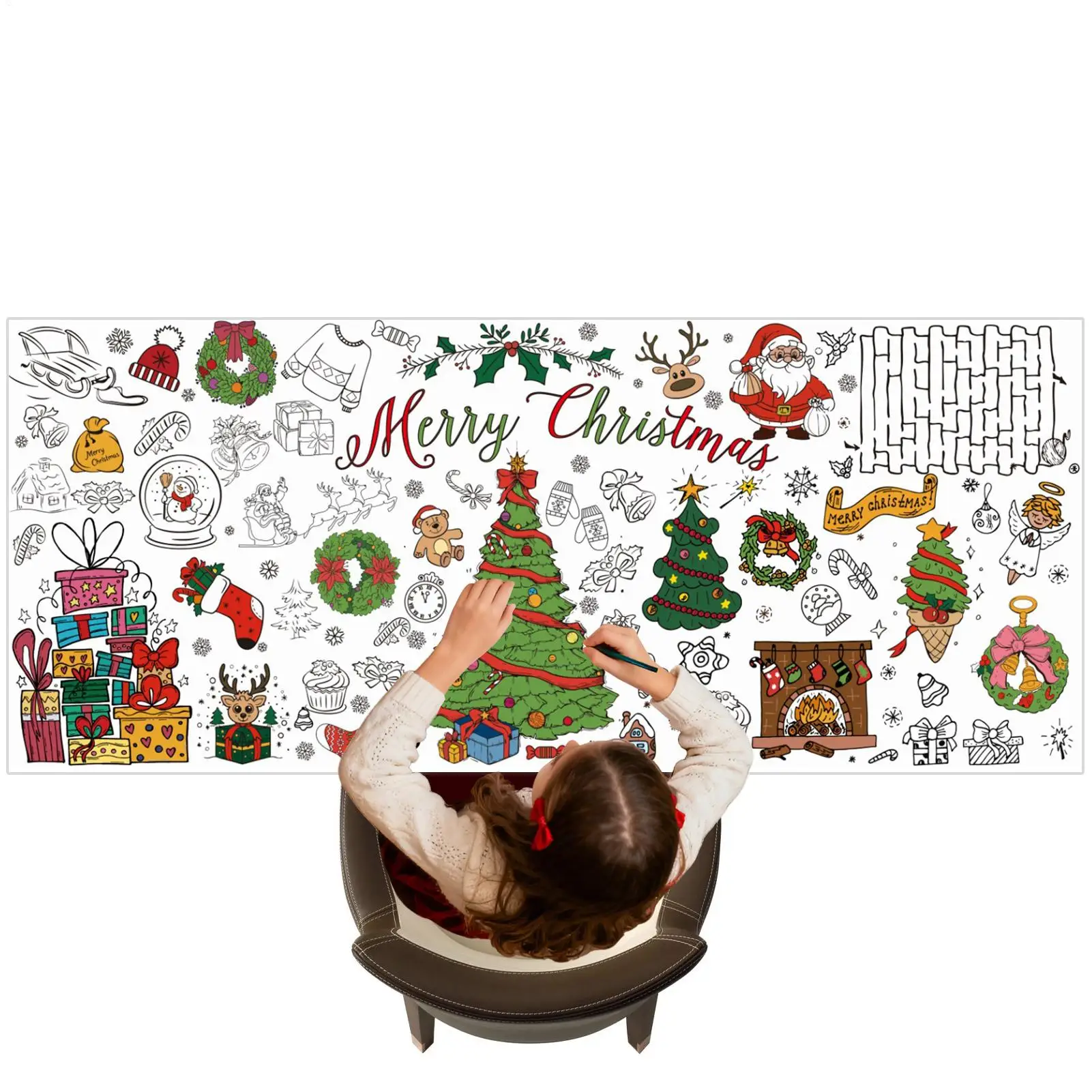 Póster para colorear gigante de Navidad, pancarta artística para garabatos en blanco, mantel, manualidades navideñas para niños, pancarta grande para colorear de papel, regalos