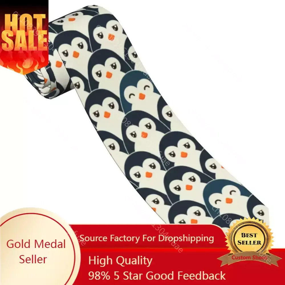 Cute Happy Penguin Neckties Men Women Polyester 8 cm Colorful Cartoon Neck Tie for Mens Skinny Classic Daily Wear Party