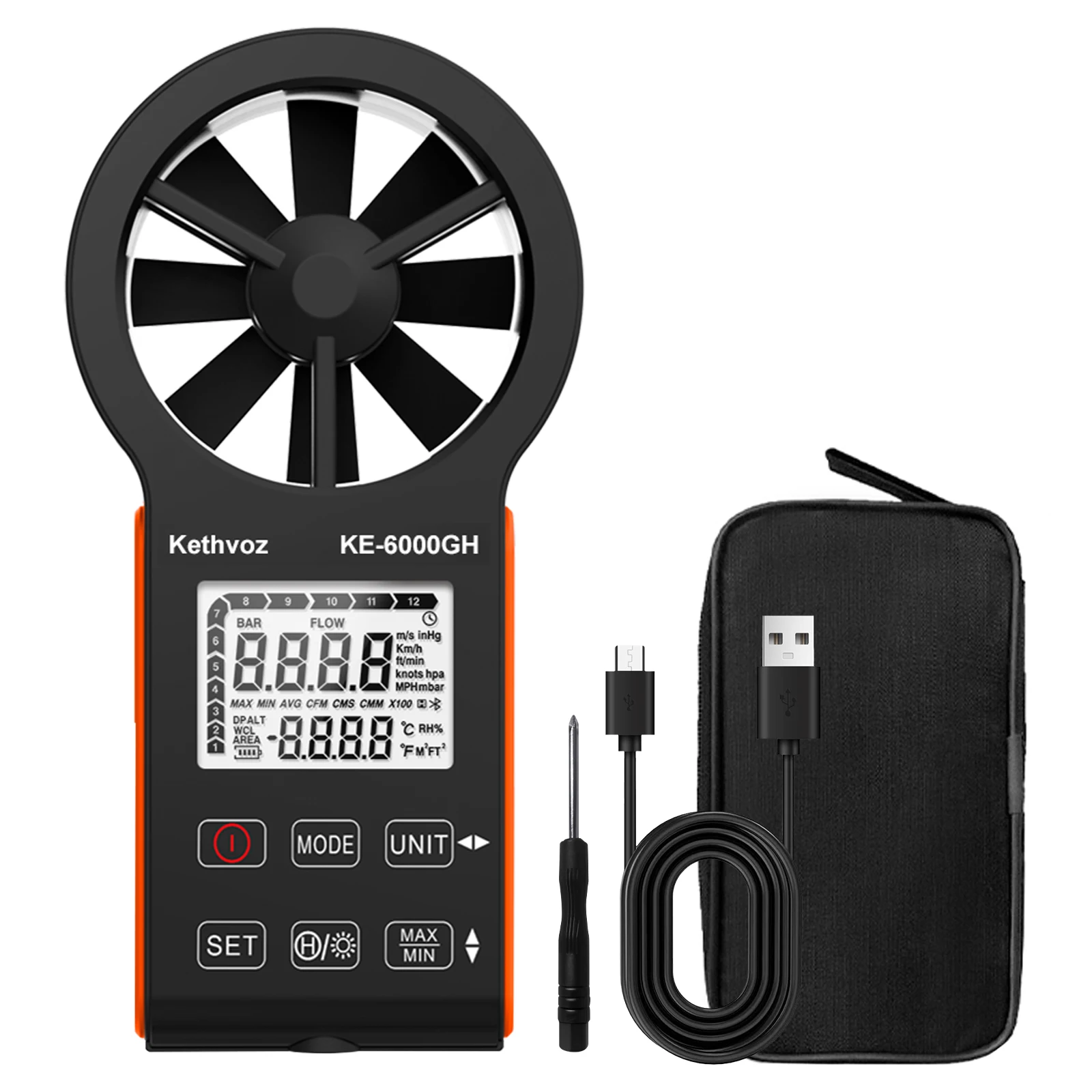 

Digital Anemometer, CFM Rechargeable & Waterproof Anemometer Measures Wind Speed(0.3~30m/s), Air Volume(0-999900 ft3/min)