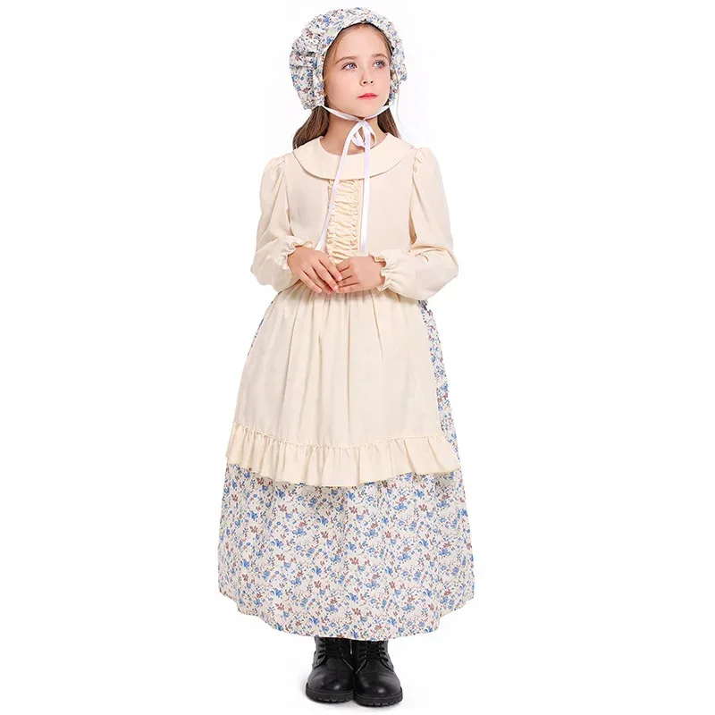 فستان XT8Girls للهالوين الرائد الاستعماري فستان الحاج فلاح القرون الوسطى لورا إنجلز زي البرية أداء المسرح خادمة @ XT6!