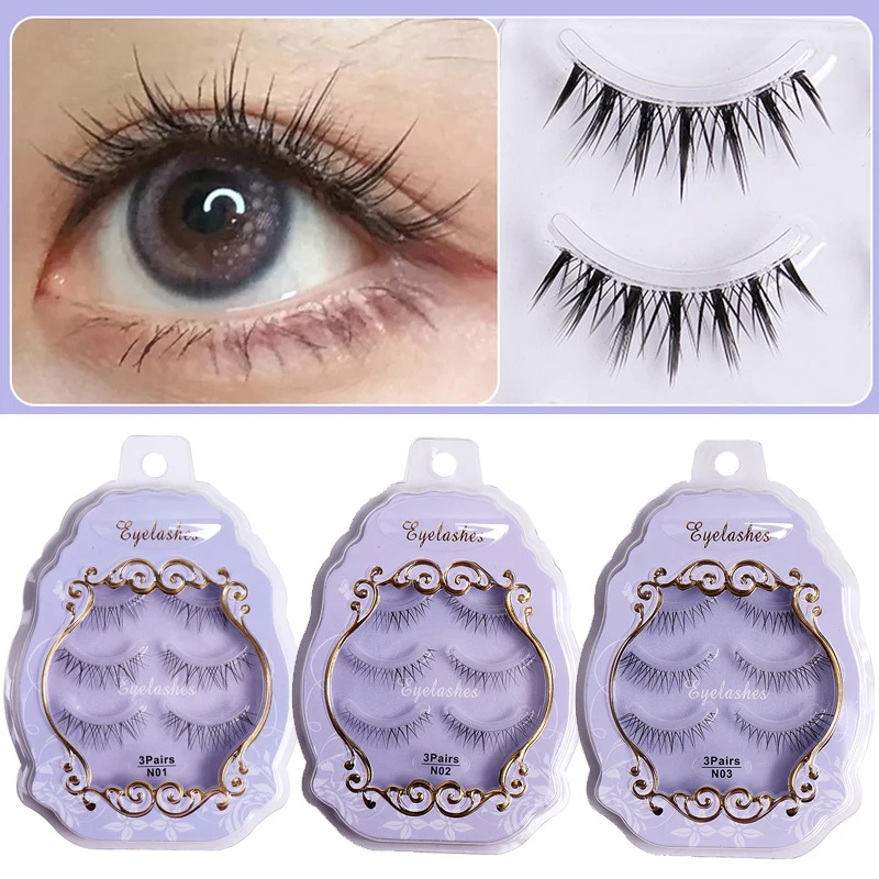 3 Pairs Natural False Eyelashes Little Devil Cos Manga Eyelashes Lash Extension Fairy Cross Big Eyes Wispy Light Fake Lashes