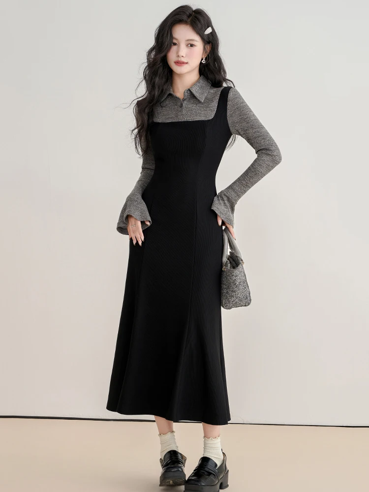 Fall/Winter Plus-Size Women's Casual Dress Loose and Comfortable Splicing Design Long Commuter Dress 2024 New Women's Clothing