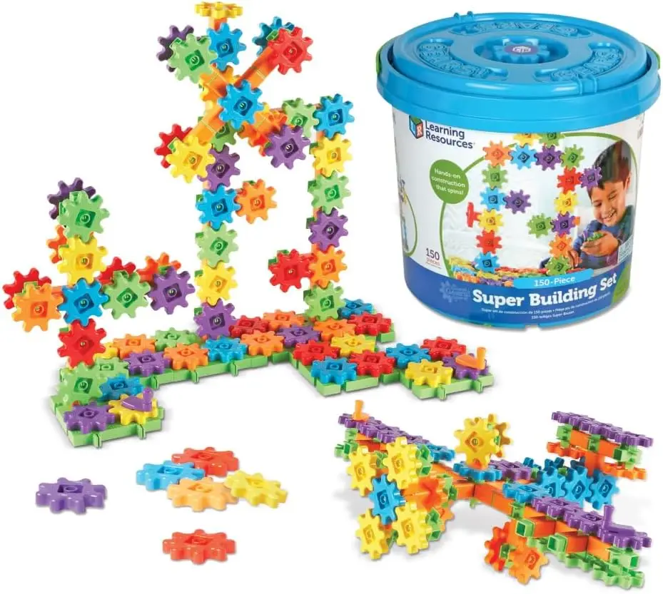 

150-Piece STEM Building Toy Set with Interlocking Gears for Kids Ages 3+, Blue, Develops Motor Skills and Creativity