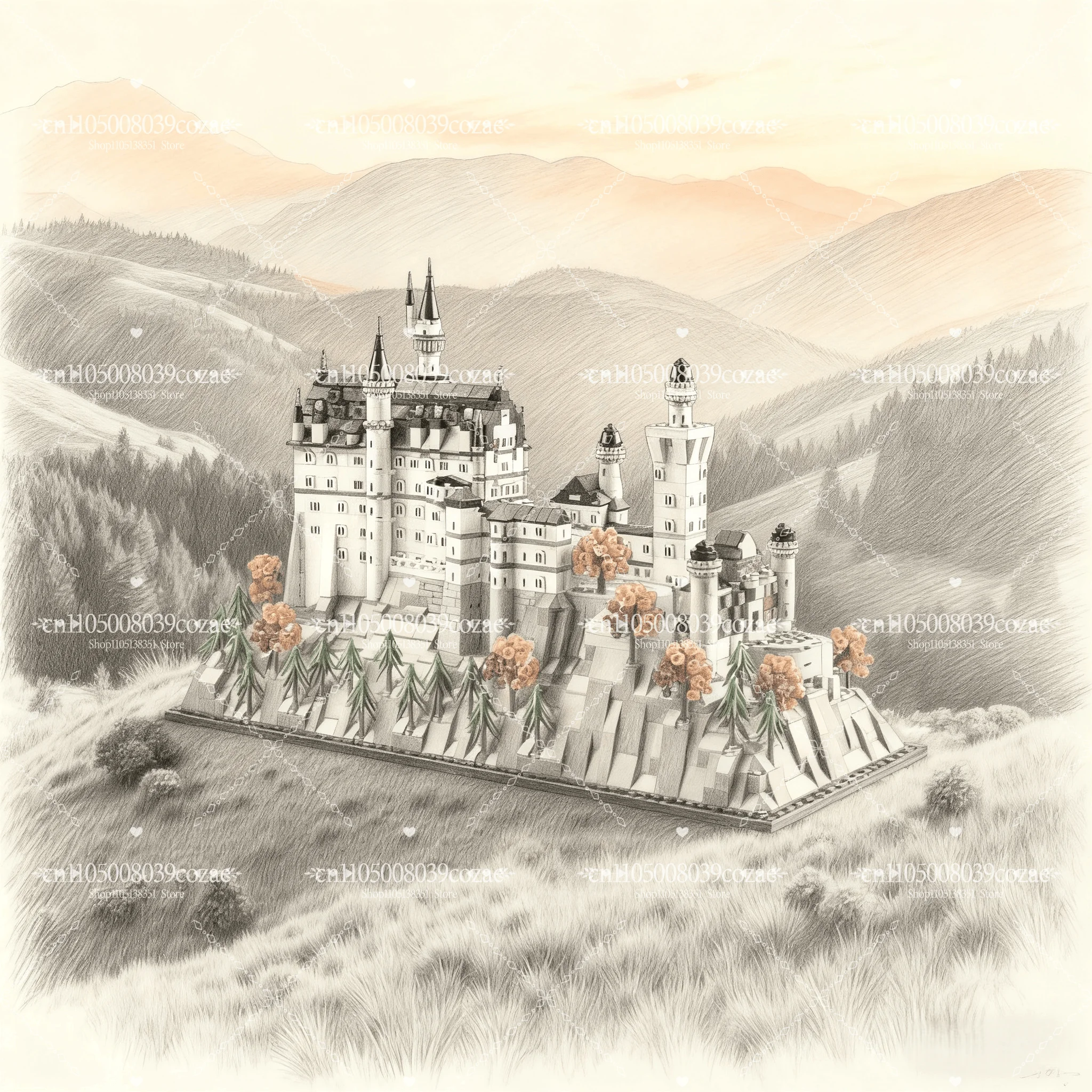 

3455Pcs Castle Architectural Model Kit European Castle Forest landscape Building blocks Set for Adults Gift