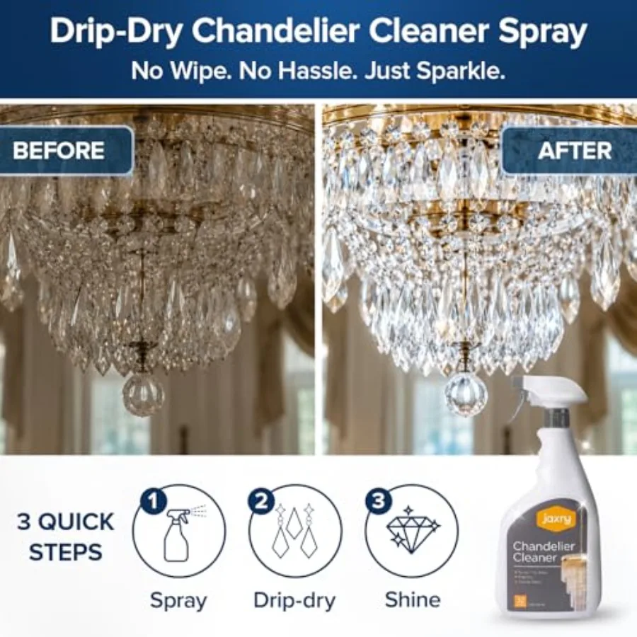 Jaxry Superior Chandelier Cleaner Drip Dry Spray No Wipe, Dust Remover Streak Free Glass Cleaner Spray for Chandelier Crystals