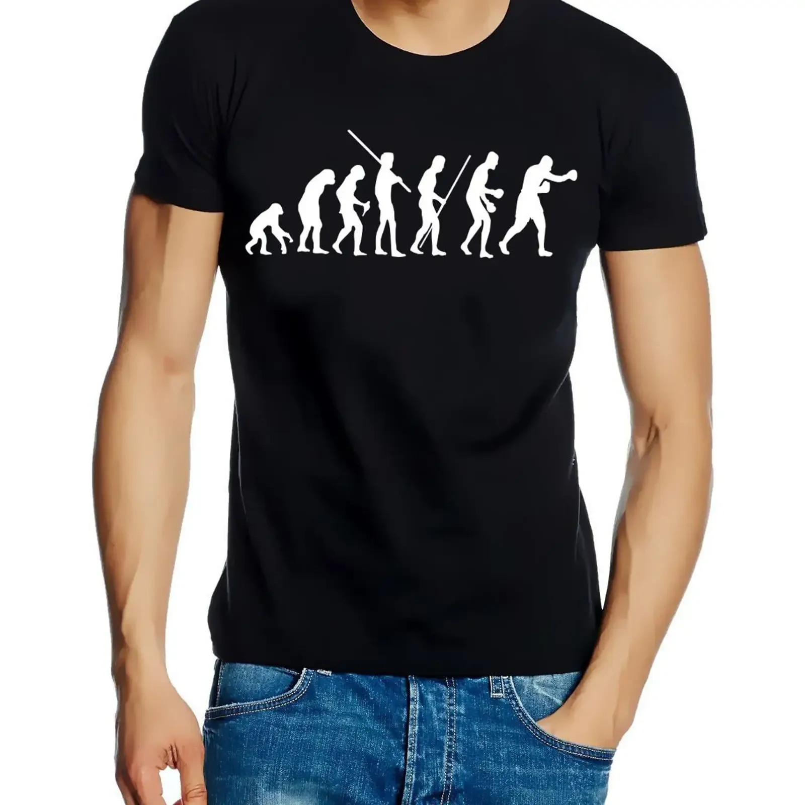 Coole Fun T-Shirts für Herren, Boxen Evolution, Vintage-Stil, gewaschen, bequem, modisch, vielseitig, weich, Unisex, leicht designerartige Kleidung