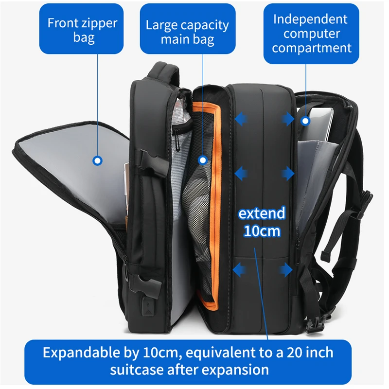 

Expandable Men's Backpack Waterproof 17.3 in Laptop Backpack Man Large Capacity Hiking Travel Bag Male Backpacks for Men
