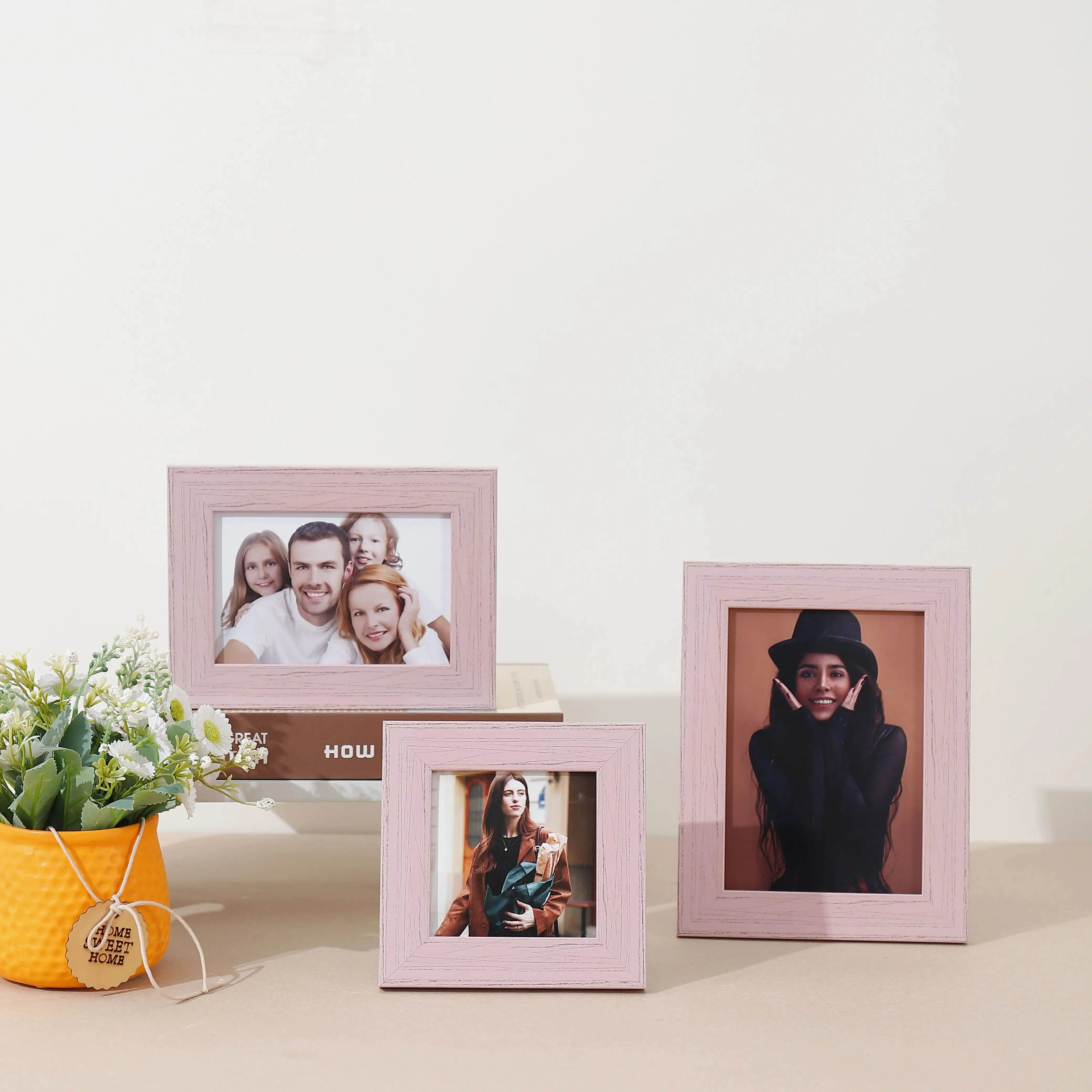 Pink Warm American Style Photo Frame Home Decoration Imitation Wood Grain Art Plastic Photo Frame