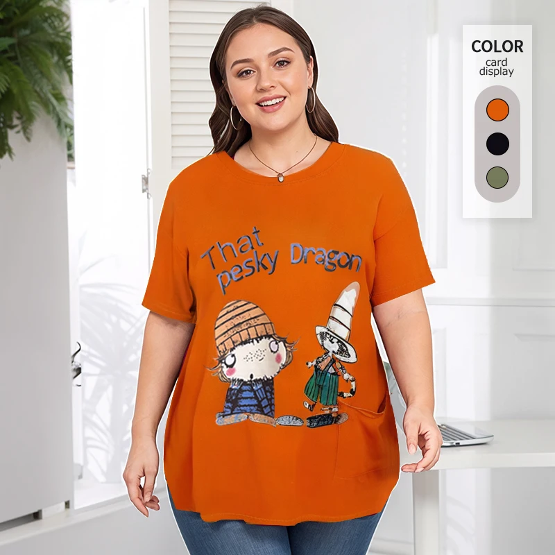 

【Oversize Tshirt】(40-150kg) Korean style hort sleeve irregular t shirt printed plus size summer loose tops fashion women wear