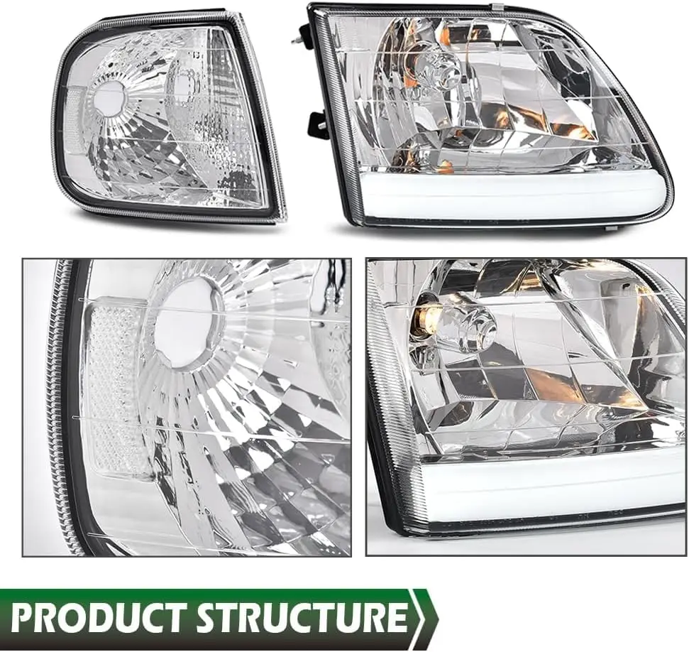 مجموعة مصابيح أمامية وإضاءة ركن السيارة الأمامية طراز LED متوافقة مع 1997-2002 Ford Expedition/1998-2004 Ford F150/1997-1999 F25