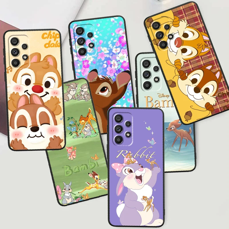 Caixa macia preta do telefone de Bambi do esquilo de Disney, 5G, A53, A52, A33, A32, A51, A71, A21S, A13, A73, A55, A22, A23, A35, A72, a54, A12