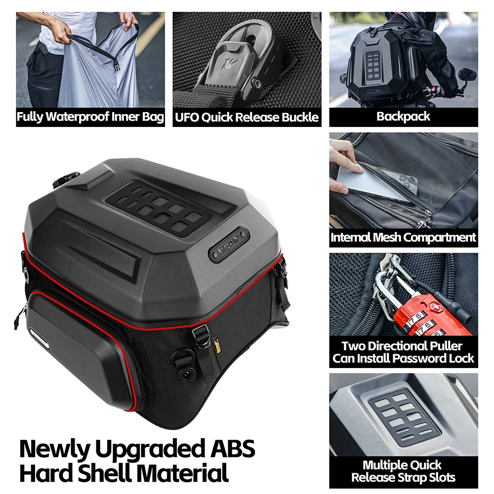Rhinowalk Motorcycle Rear Seat Bag  Luggage With Waterproof Inner Bag Hard Shell Helmet Clothing Camera Bag 23L-35L Motorcycle