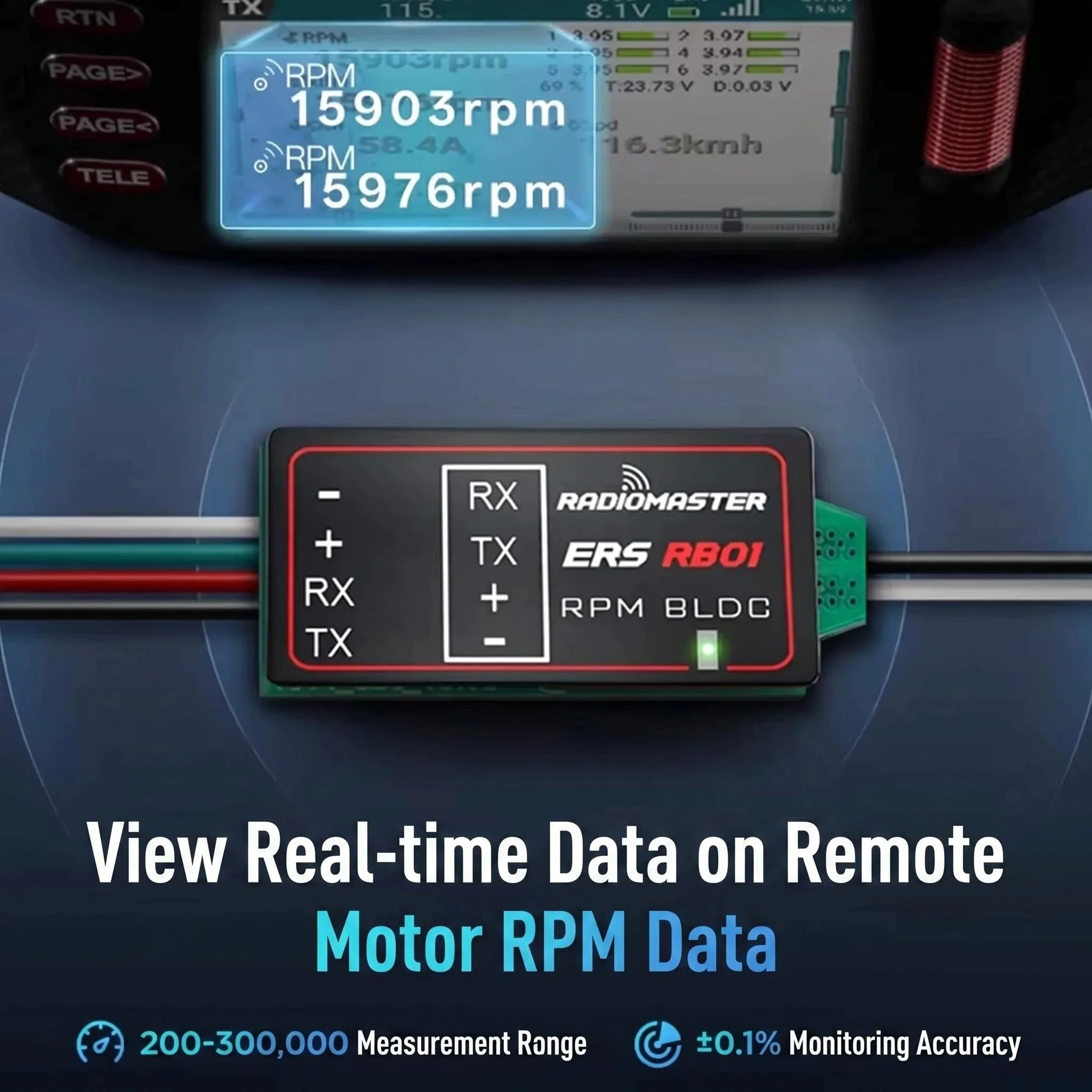 RadioMaster ERS-RB01 Brushless Motor RPM Tachometer Real-Time RPM Telemetry for ExpressLRS PWM Receiver CRSF Protocol