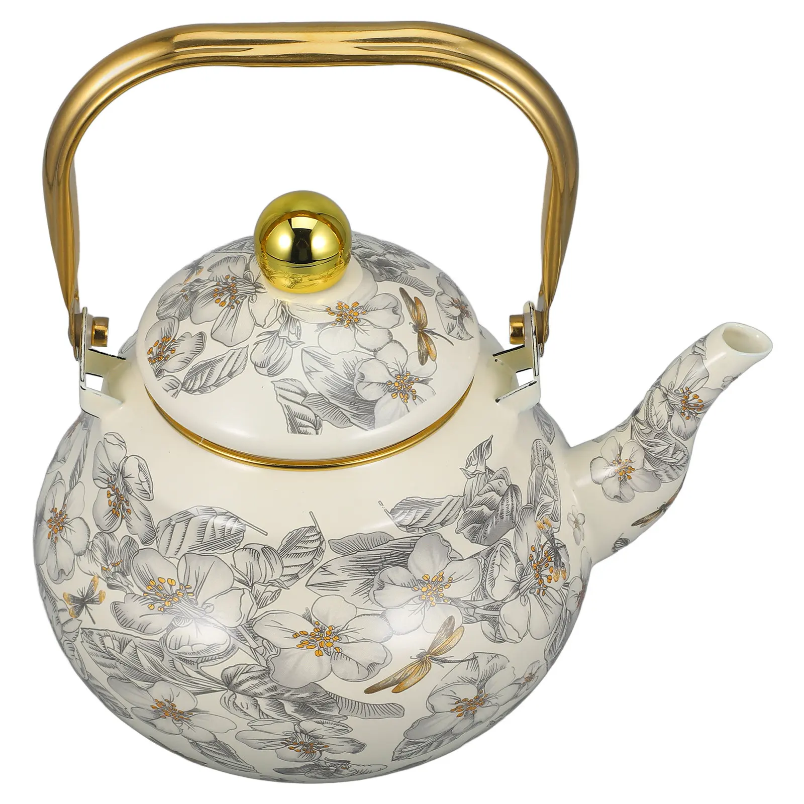 

Retro Enamel Tea Pot 1.5L Stove Top Water Boiling Kettle with Flat Bottom Ideal for Tea Coffee Camping Kitchen Decorative Use