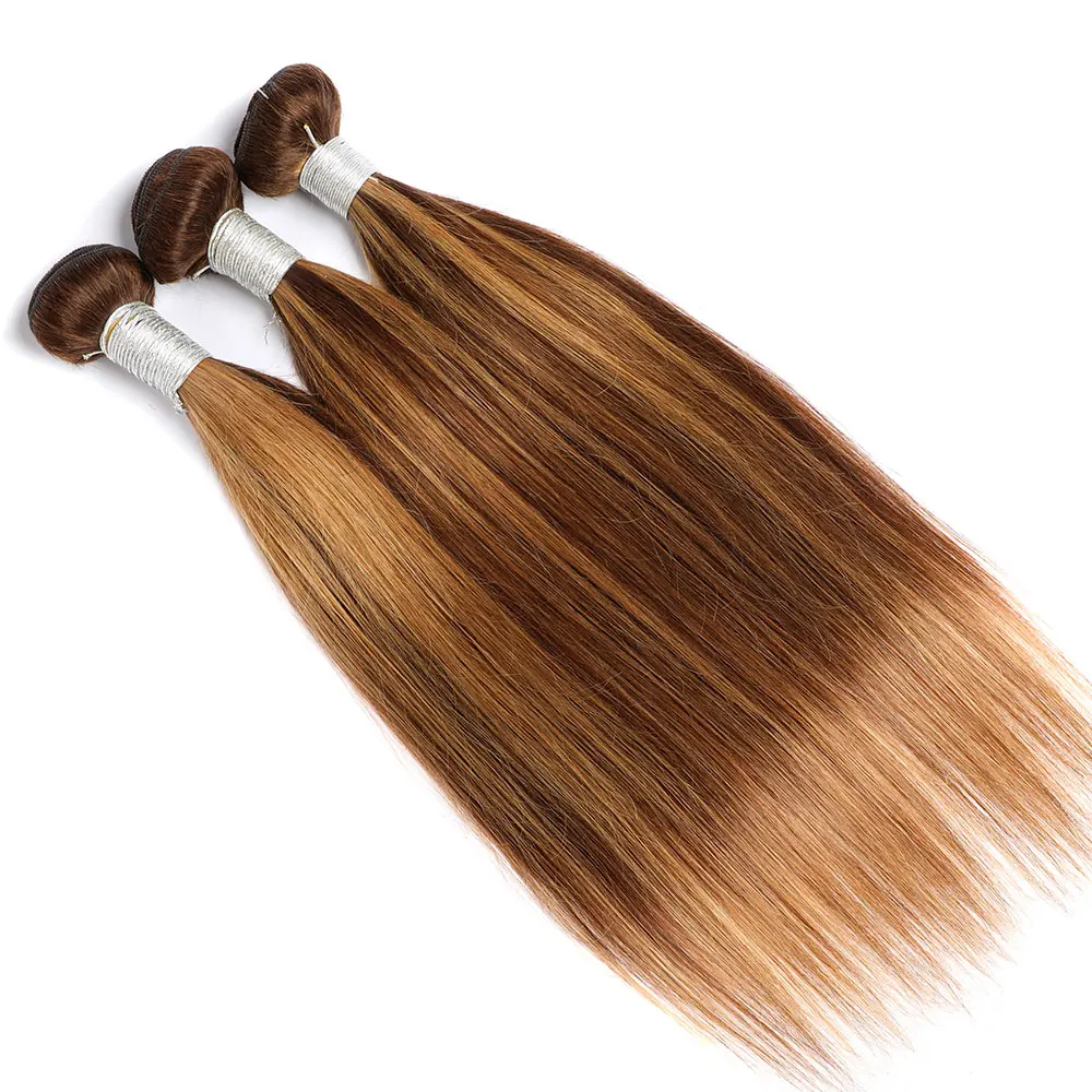 Pacotes de tecelagem reta do cabelo humano, pacotes do destaque, ombre, marrom, louro, cor do piano, extensões, 100g pelo PC, #427