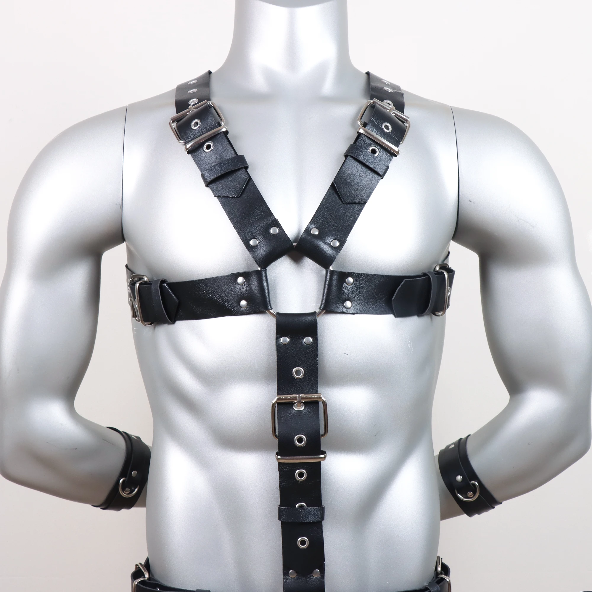 Mens Leather Fetish Gay Harness Sissy Adjustable Body Bondage Cage Suspenders Sword Belt Punk Orgy Clothes