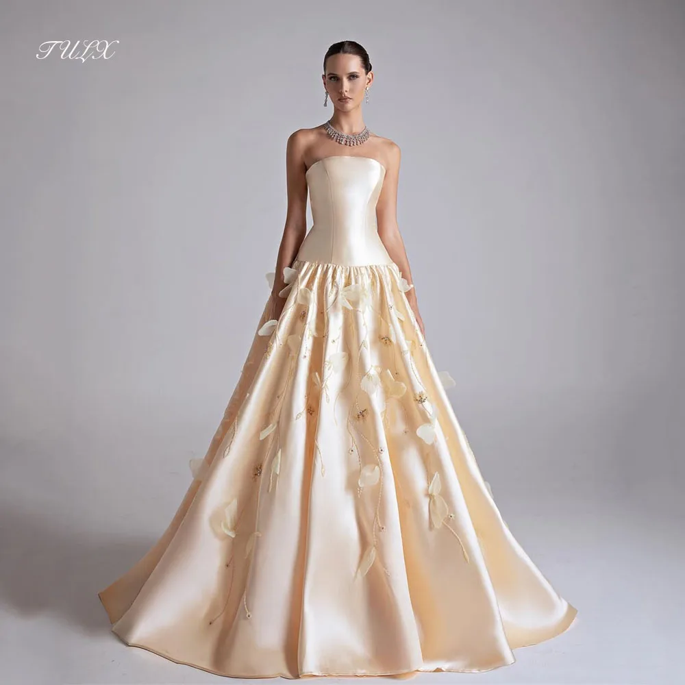 TULX – robe de soirée élégante en Satin et dentelle, sans bretelles, arabie saoudite, ligne A, longueur au sol, pour occasions formelles, personnalisée
