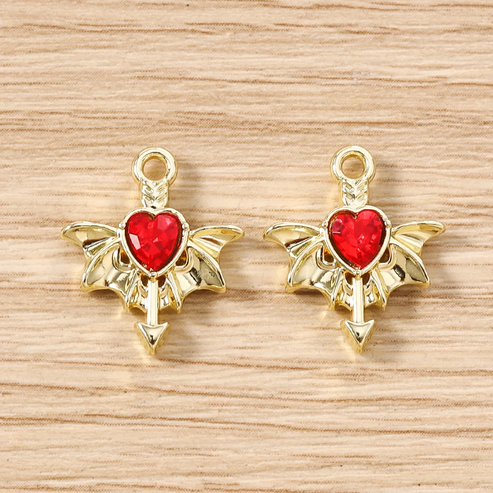 Tusember 5 Stück Gothic Kristall Metall Herz Flügel Charms Anhänger für Halsketten Ohrringe Armbänder DIY Schmuckherstellung Zubehör – Detail 20