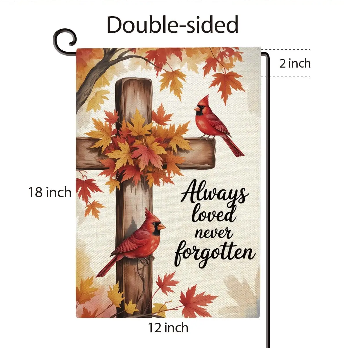 Fall Cross Cardinal Memorial Garden Flag Double Sided Always Loved Never Forgotten Outdoor Decorative Flag for Graveyard Cem yyi
