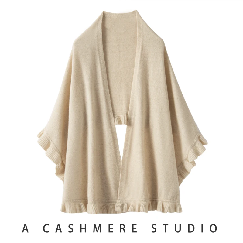 

High-Quality Real Cashmere Shawl Scarf Winter Outdoor Warm Knit Scarf Shawl Fashion Women's Wooden Ear Scarf Shawl
