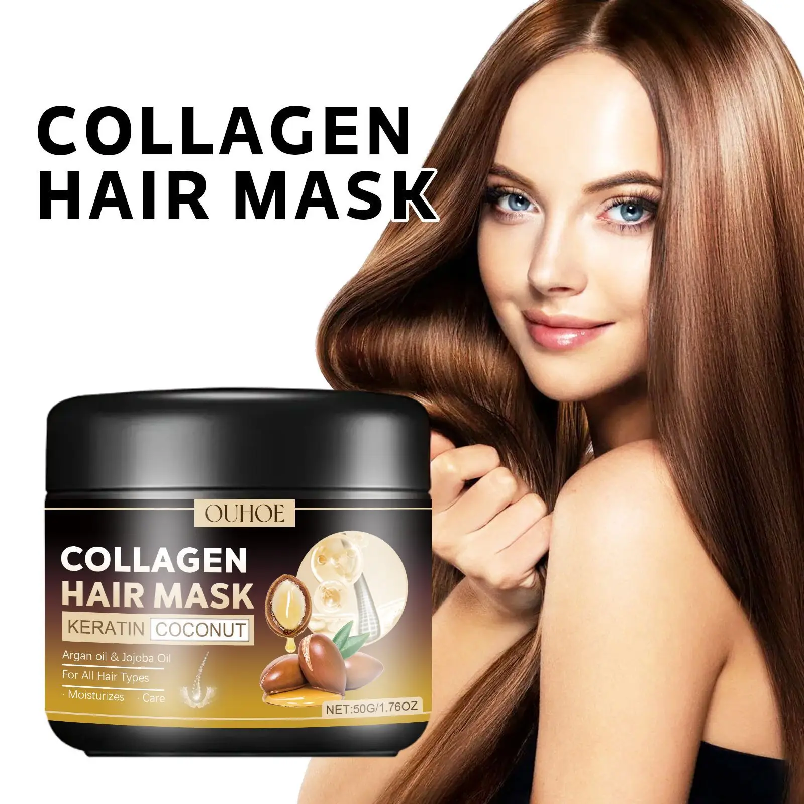 Collagen Hair Mask Repair Damage Dry Frizz Hair Keratin Treatment Soft Smoothing Shiny Deep Moisturizing Curly Hair Care Product