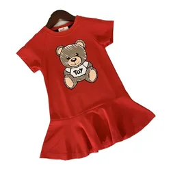 Summer Fashion Mattresses Kids Dresses For Girls Cotton Cartoon Bear Short Sleeve Comfortable Children Princess Dress Mattress