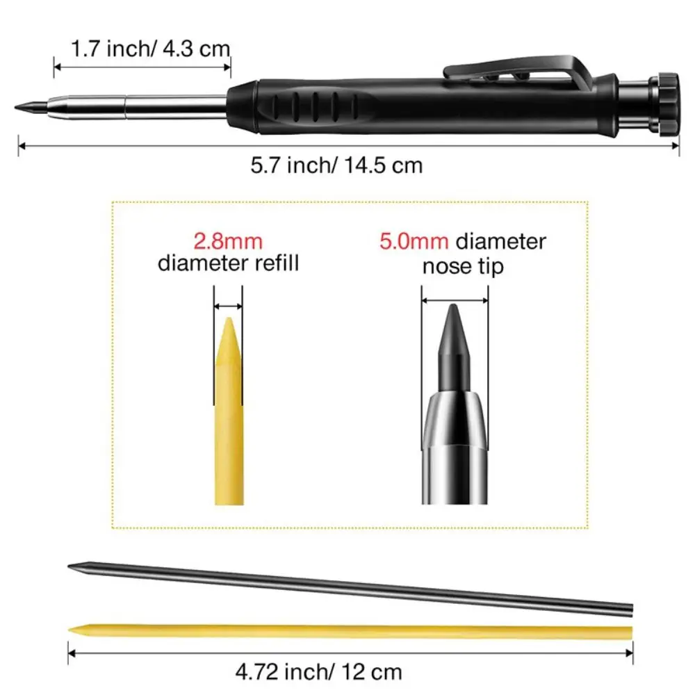 Lápis de carpinteiro profissional, 2 peças, multiuso, marcação precisa, mecânico, sólido, à prova d'água, marcação de escrita