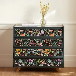 Black Crush Floral Peel And Stick Wallpaper Retro Colorful Removable Waterproof PVC Wallpaper Flower Vinyl Cabinet Sticker