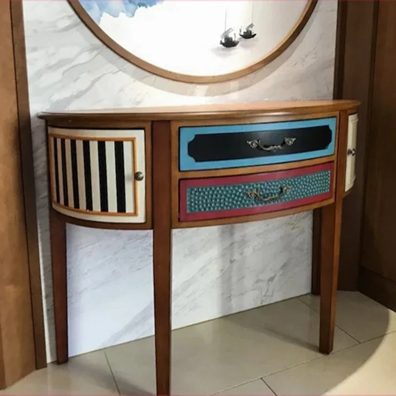 

American porch desk semicircle retro foyer creative wall solid wood locker partition cabinet dressing table foyer cabinet