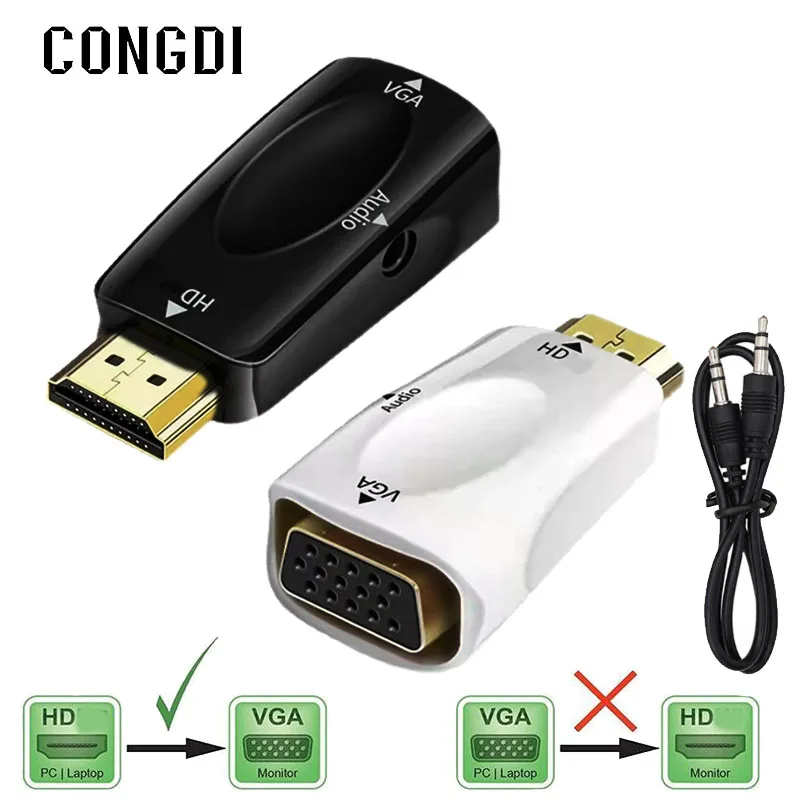 Adattatore convertitore HDMI compatibile con VGA cavo Audio converti HD Famale in Vga maschio per proiettore Display Computer portatile TV Box