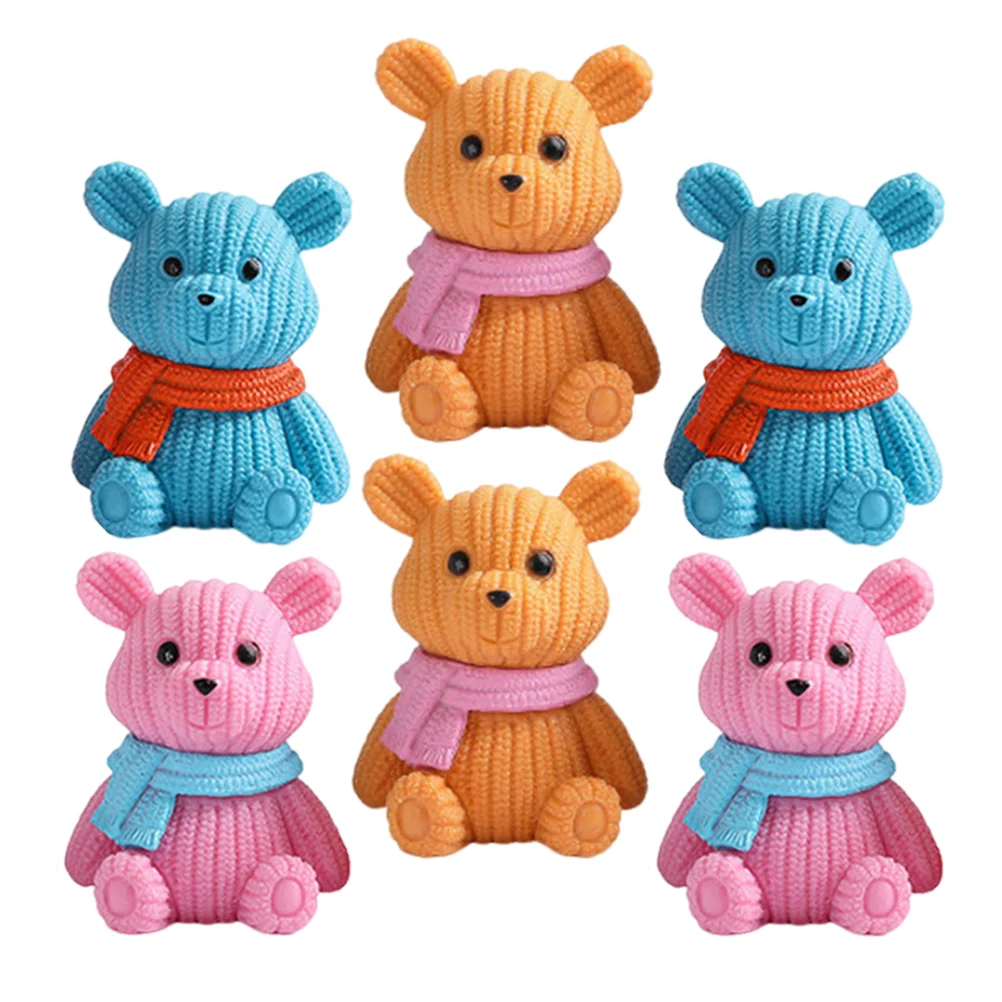 6 Pcs Mini Bear Ornaments Car Accessories Interior Decor Animals Figures Toy Dashcams for Cars