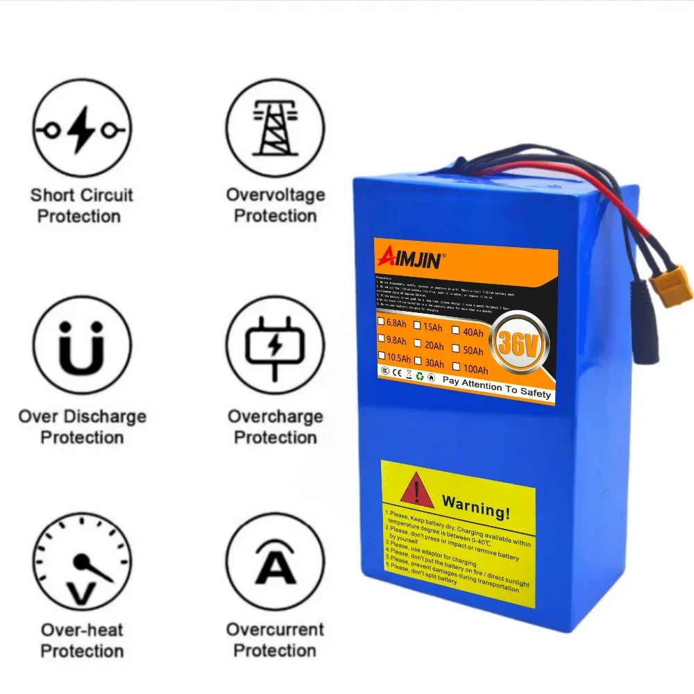 10S6P 36V 20000mAh High-Capacity 18650 Li-ion Battery Rechargeable with Built-in BMS for Electric Scooter