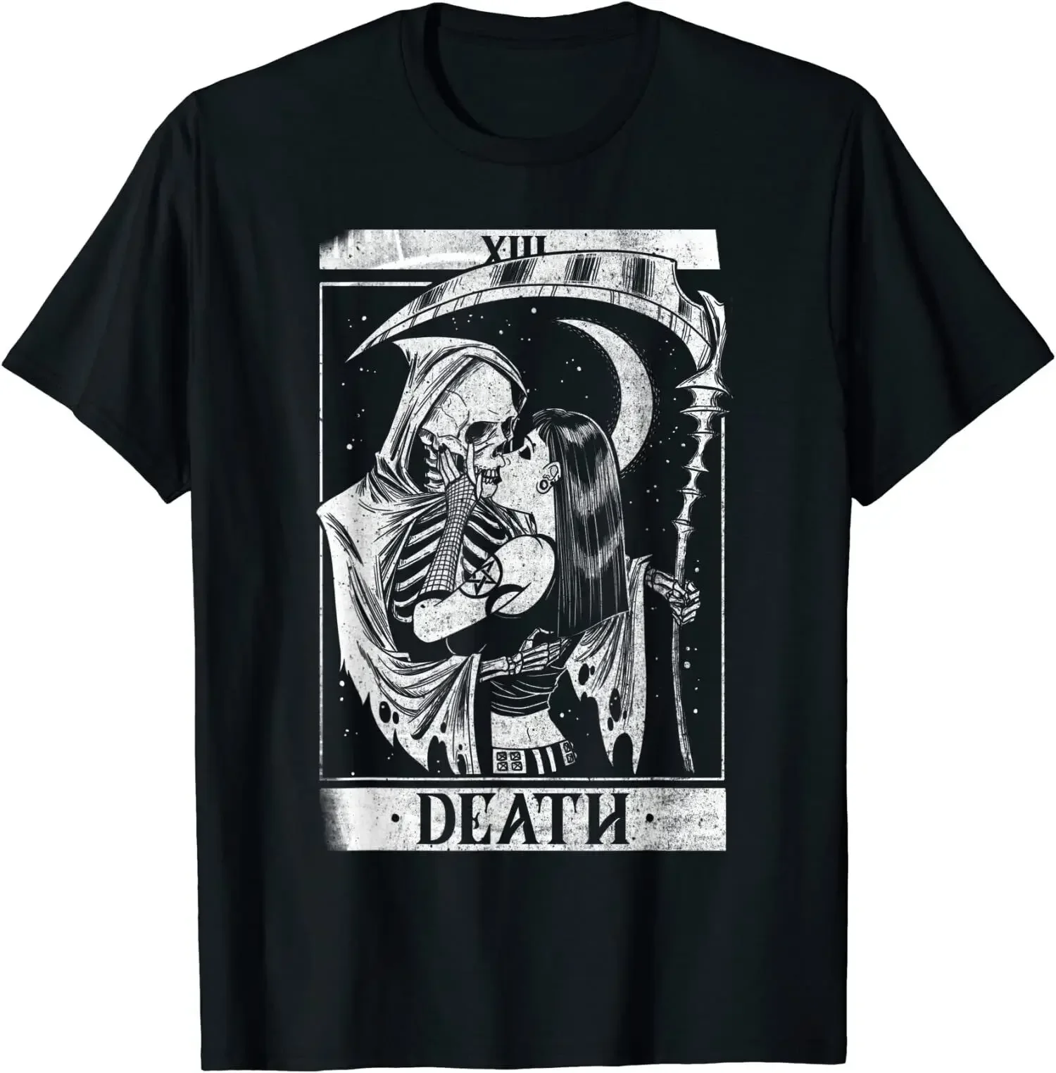 Short Sleeve T-shirt Japanese Harajuku Korean Tee Men Ropa Hombre Vintage Death The Grim Reaper Kiss Gothic T Shirt tops