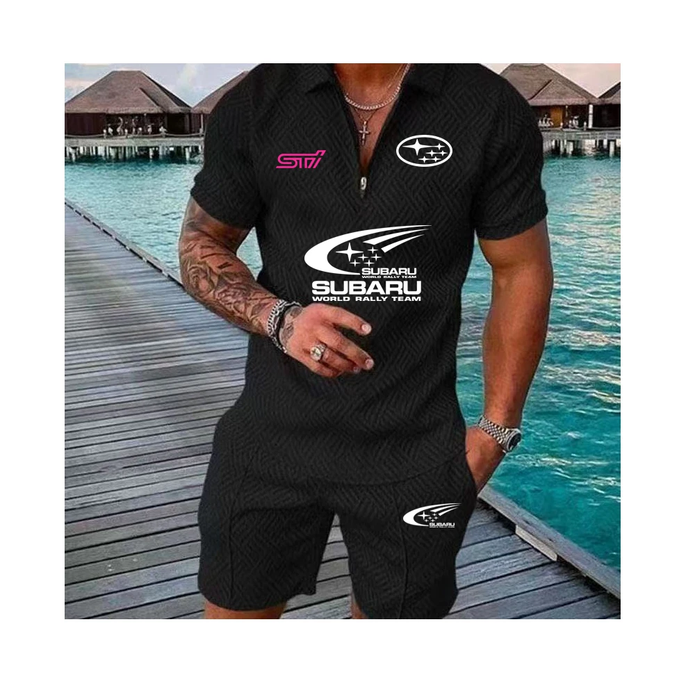 

2026 Cross border New Men's SUBARU Racing Printed Polo Shirt Set with Collar, Short Sleeve Hoodie, Casual Men's T-shirt