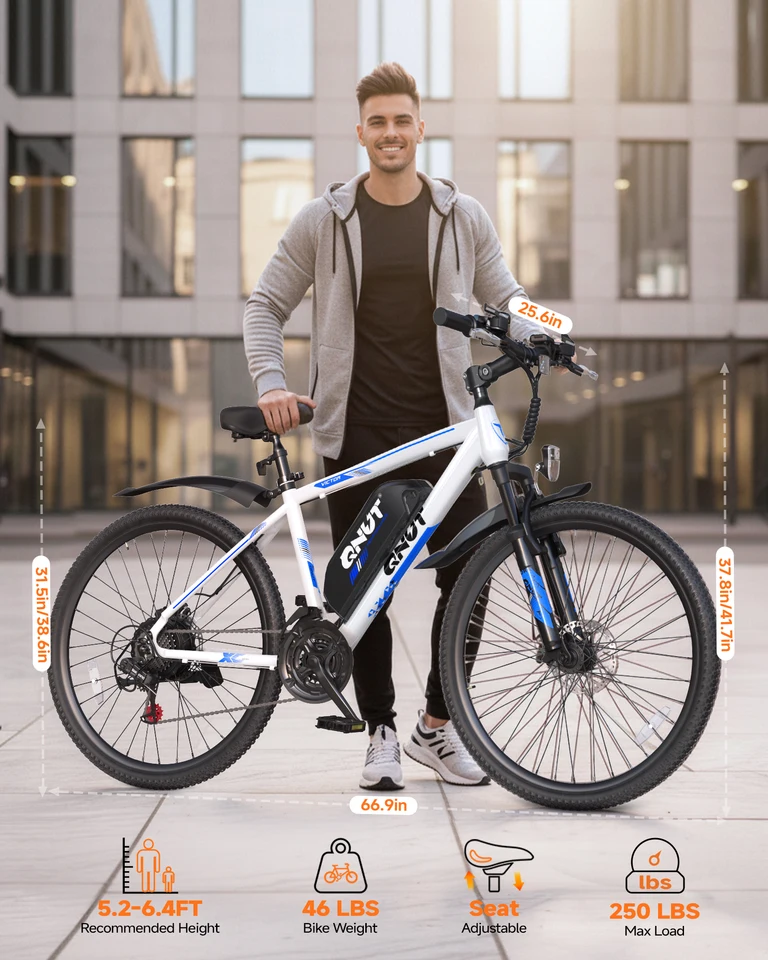 QNUT Electric Bicycle for Adults – 21‑Speed Gear 26" Mountain Electric Bike, 1000W Peak, 20MPH, 36V 10.4Ah Removable Battery, Aluminum Frame, UL 2849 Certified Ebike image 9