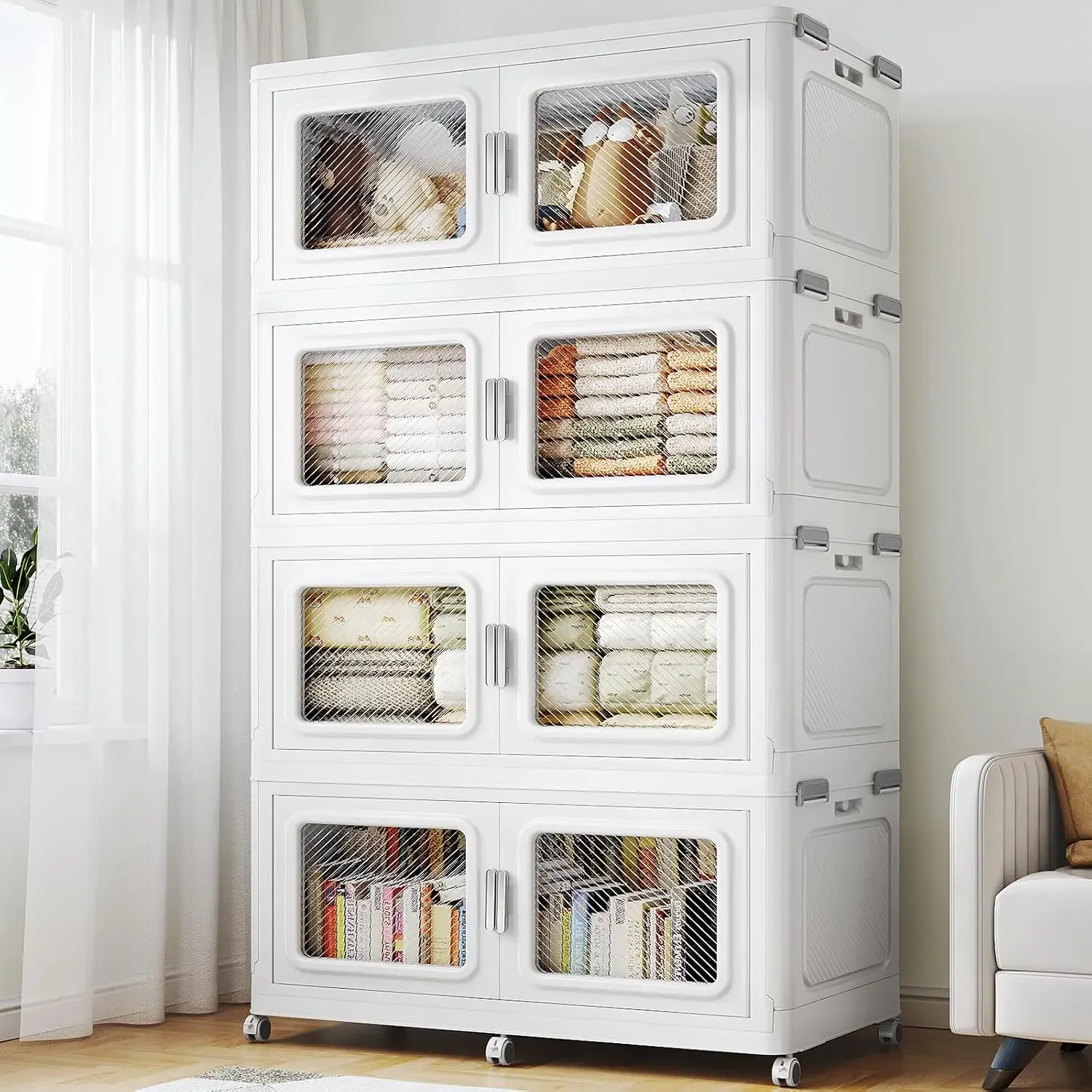 US Shipping Brand new  880 Qt Extra Large Stackable Storage Bin With Lids, 4 Pack White | 220Gal Collapsible Storage Boxes, Fold