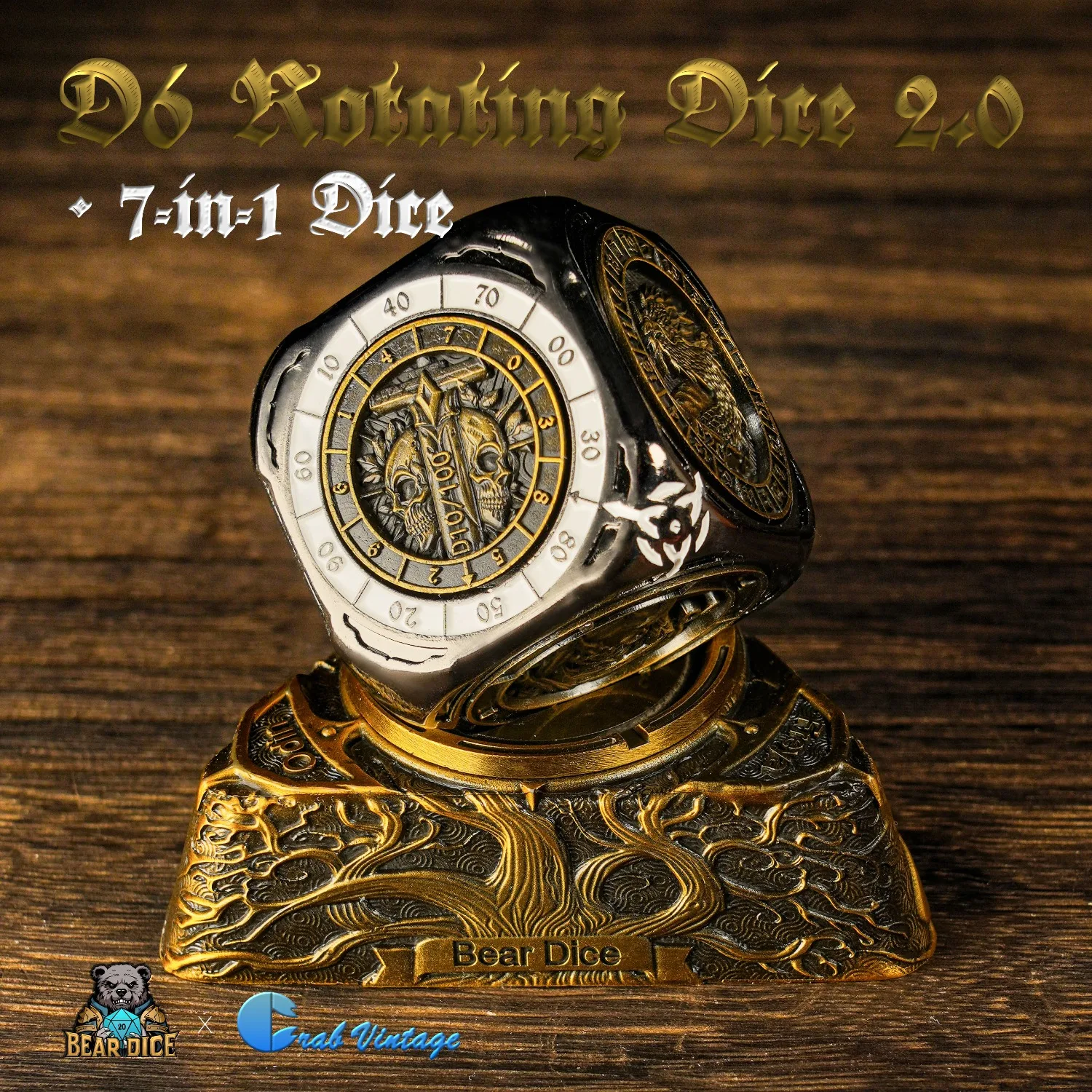 Bear DiceEDC D6 Rotating Dice2.0 7-in-1 Six-Sided Rotating Metal Dice Fidget Spinner Desktop Stress Relief Toy