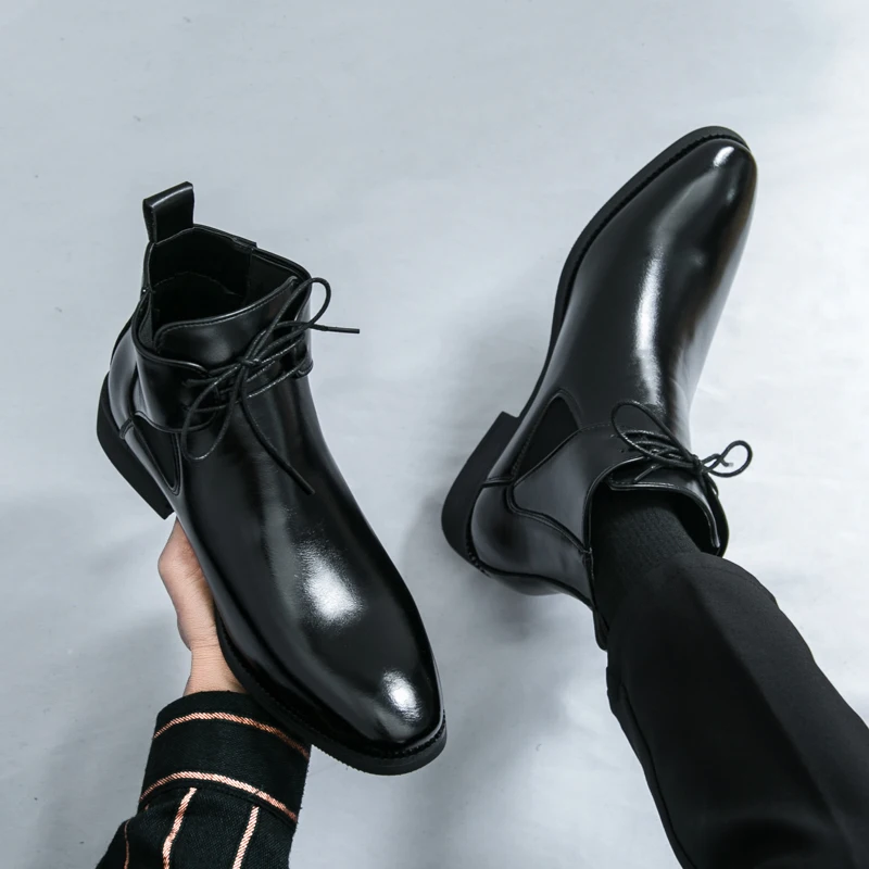 

Новые модные ботинки, высокие ботинки, кожаные ботинки до щиколотки, модные ботинки челси с острым носком, повседневные кожаные ботинки, размер 47