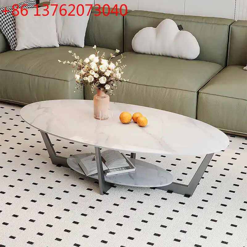

Rock slab coffee table light luxury modern living room home oval table high sense