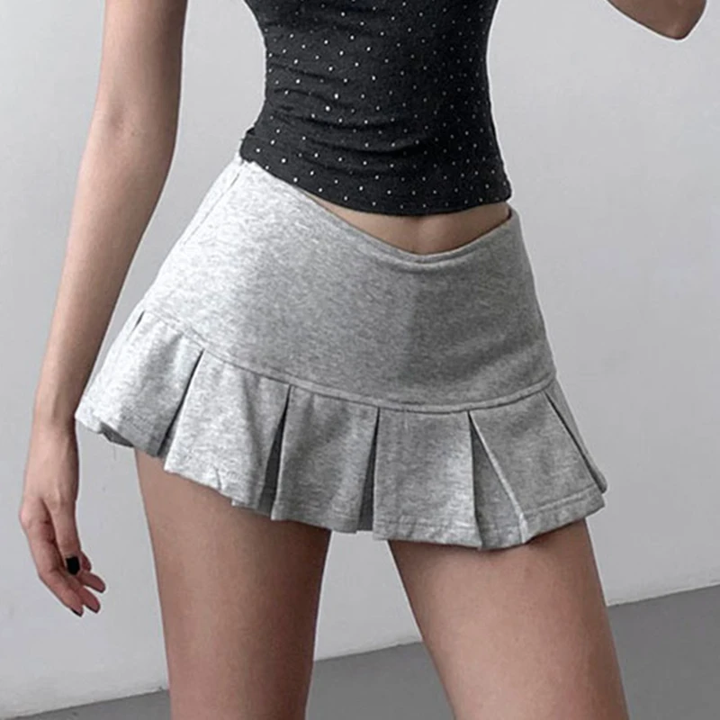 Low Rise Pleated Micro Mini Skirt Y2K Short Skirt with Built-in Shorts Box-Pleat Skort Miniskirt Women Petite Sexy Club Wear