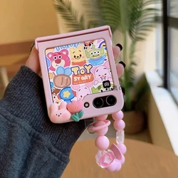 Cute Flower Rabbit Bracelet Pink Hinge Phone case For Samsung Galaxy Z Flip 5 6 3 flip4 zflip5 Cover