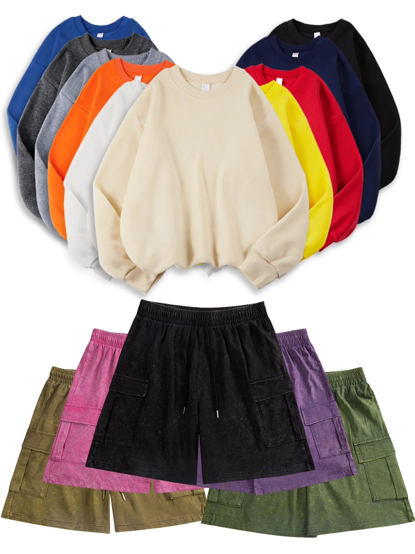 

Summer Men Sweatshirt Set Casual Simple Solid Color Loose Street Sweatshirts Couple Sports Fitness Suit Cotton Breathable Shorts