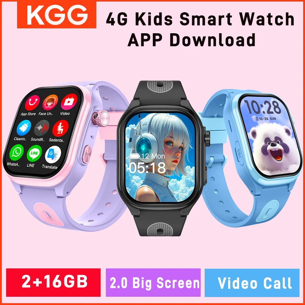 

2+16GB Kids 4G Smart Phone Watch GPS WIFI Video Call APP Download SOS Child Smartwatch Monitor Tracker Location Boys Girls Gifts