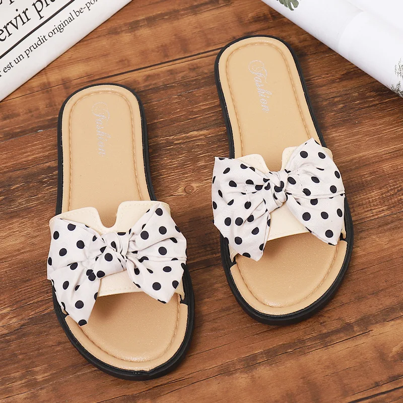 2024 New Bow Flats Open Toe Slide Sandals Non-slip Flip Flops Children Home Slippers Kids Girls Summer Cute Beach Slippers Shoe