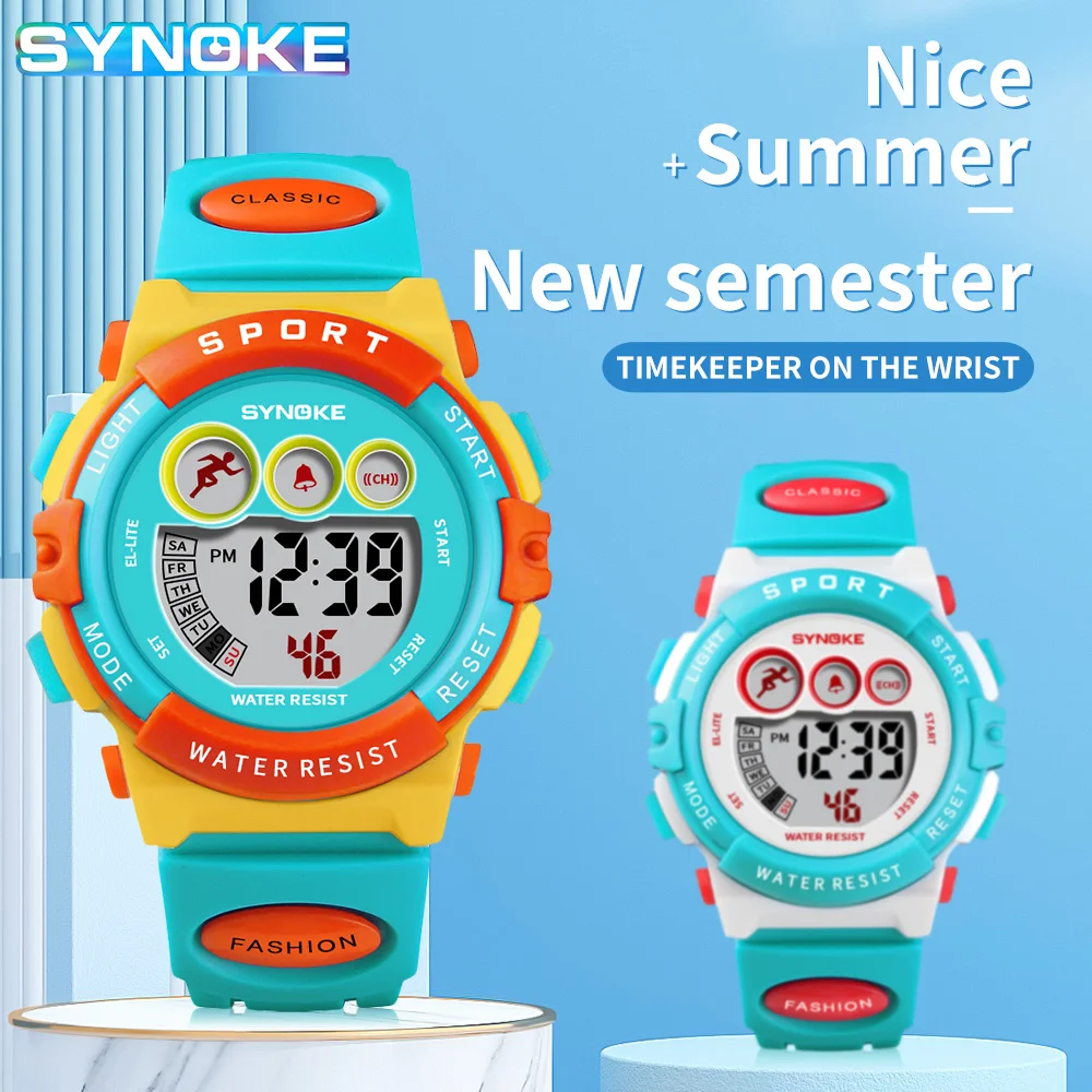 Student Sport Watches For Kids Colorful Electronic Watches 3ATM Waterproof Clock Children Digital Watch For Boys Girls SYNOKE