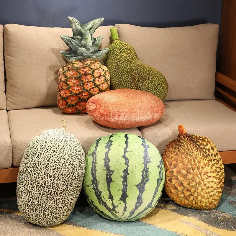 35-55cm Lifelike Fruits Plush Toy Simulation Apple Watermelon MLemon Lychee Ango Strawberry Pineapple Durian Stuffed Pillow