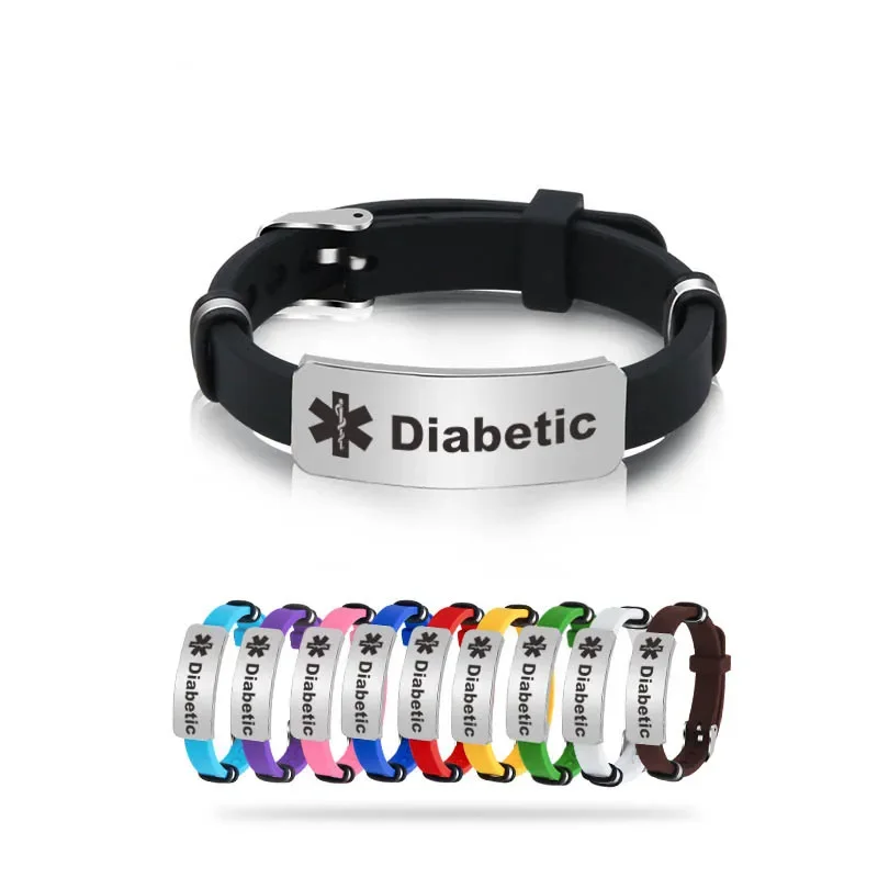 Type1 Diabetes Silicone Bracelet Medical Alert ID Bangle for Men Woman Child Adjustable Length Wrist SOS Jewelry Gifts