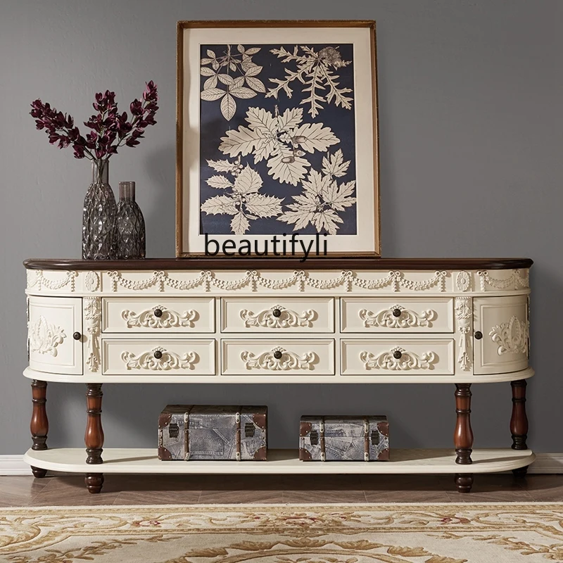 European-Style Console Long Solid Wood Console Tables Wall Corridor Side Table Sofa Side Entrance Cabinet