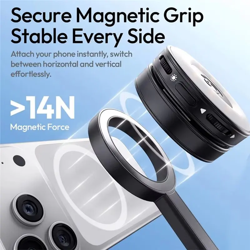 A99E-SK-21 Magnetic Auto-Open Tripod With LM23 Fill Light 8-Section Pole 1.8M Extension Travel Vlogging Quick Release